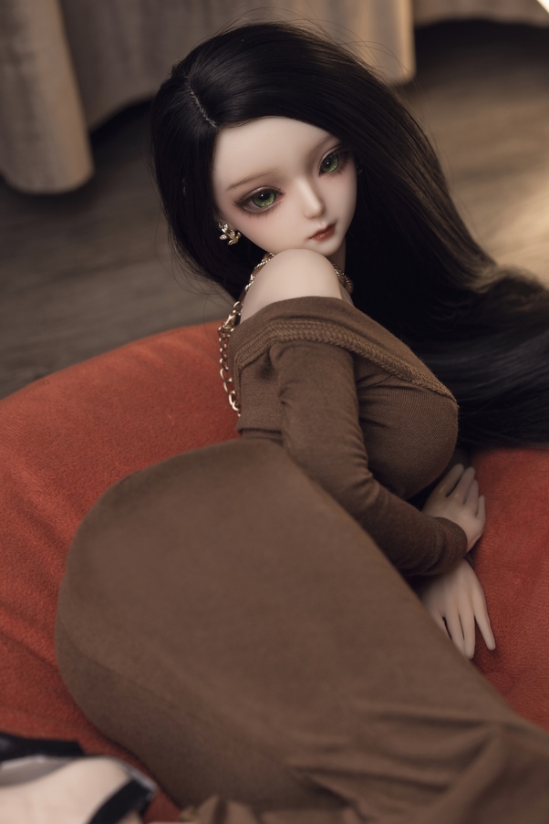 60cm D Cup Nero Occhi Ambra Thin Lips Mini Bambola del Sesso Vista Dettaglio 1