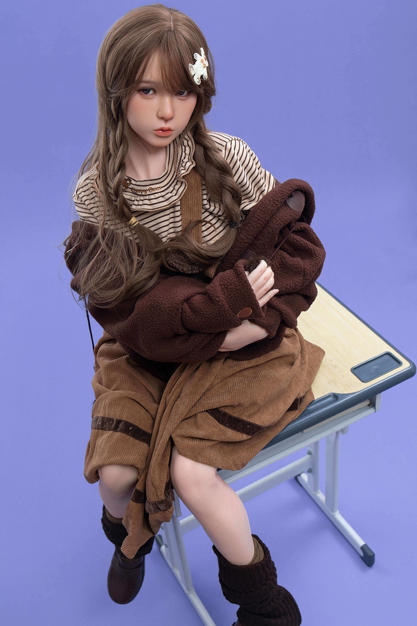148cm B Cup Marrone Seno Piccolo Occhi Grigi Bambola del Sesso Realistica Vista Dettaglio 3